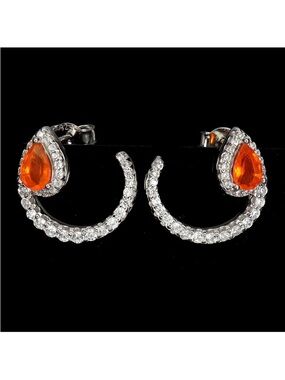Stunning Natural Orange Fire Opal Teardrop 6x4mm Earrings 925 Sterling Silver